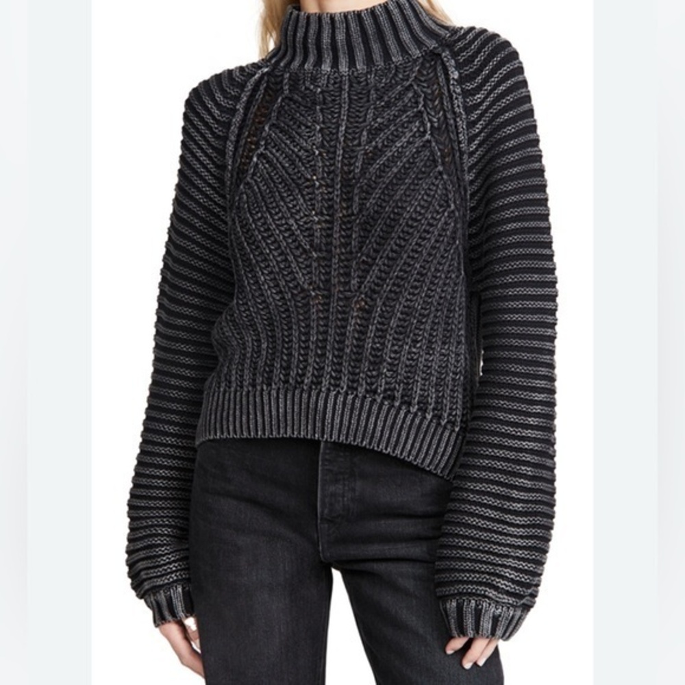 Free People Black and Gray Sweetheart mock Neck Sweater